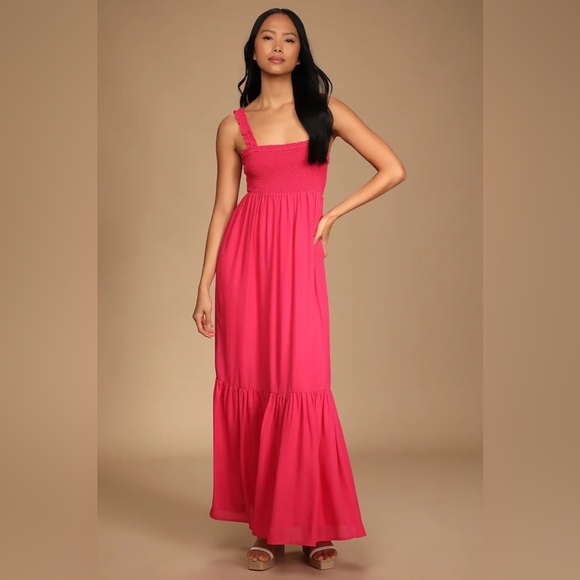 LULUS Wish Come True Pink Smocked Tie-Back Maxi Sundress - XS - Picture 1 of 6